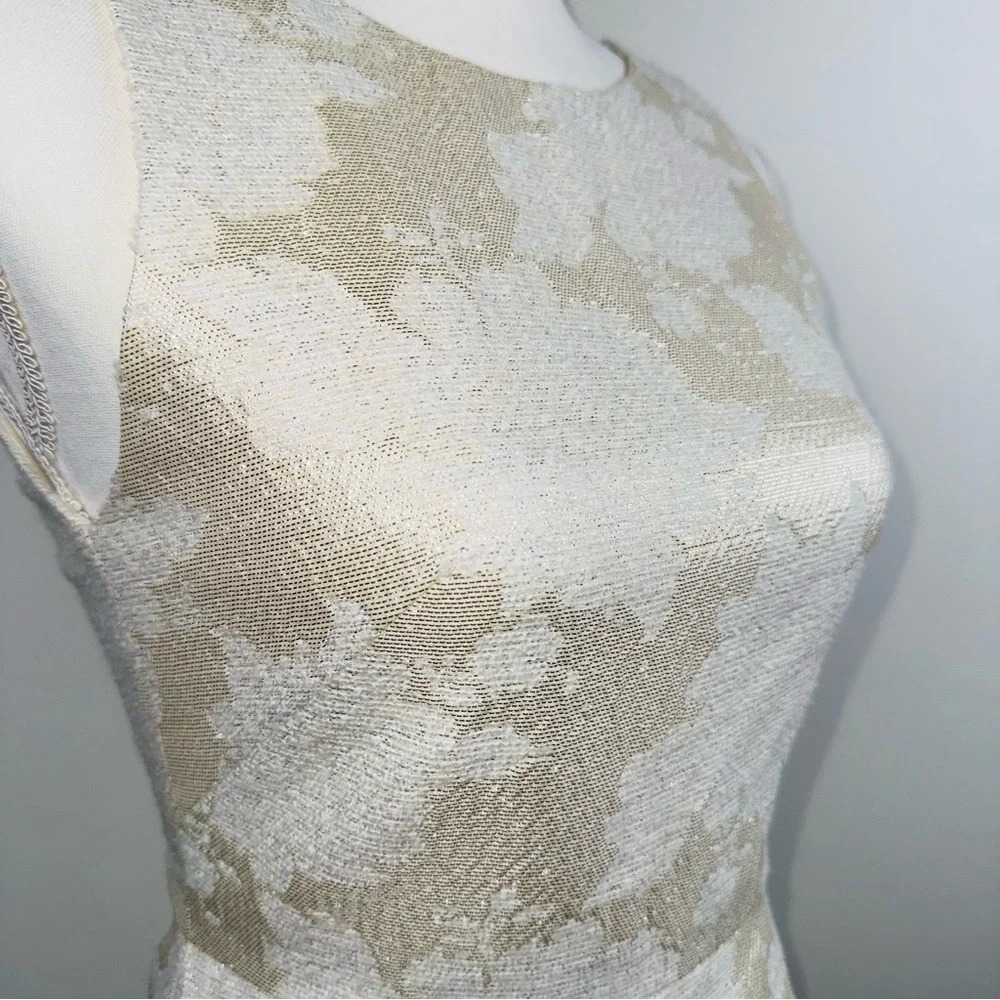 Alice + Olivia Ivory Cream Silver Metallic Shift Dress. Women’s Floral Dress - Picture 3 of 8
